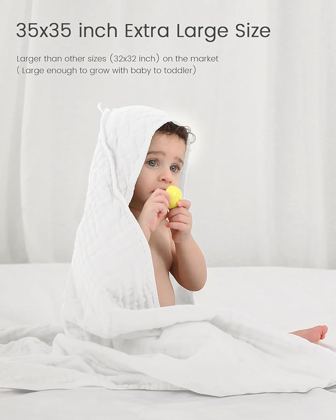 35x35 Inch 2 Pack 100% Muslin Cotton Baby Bath Towel, Hooded Baby Towels for Newborn, Soft Baby Beach Towels with Hood for Infants, Toddlers and Kids, Essentials Must Haves Dusty Pink+ White