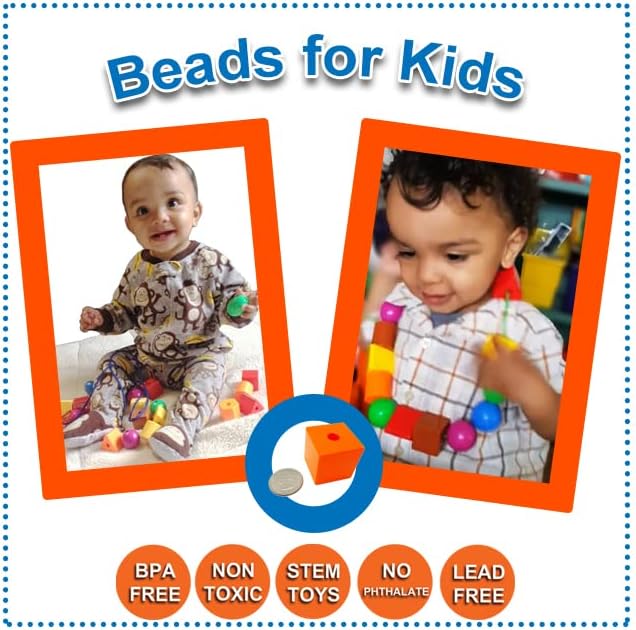 Skoolzy Rainbow Lacing Beads & Nuts and Bolts - 24 Piece Shape Sorter and 37 Piece Color Recognition Montessori Toy Sensory Bundle for 36+ Months Toddlers & Occupational Therapy Fine Motor Skills Game