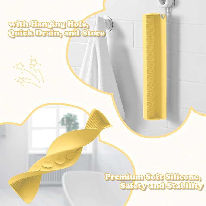 24 Inch Bathtub Splash Guard with 10 Suction Cups, Silicone Tub Water Splash Guard for Bathtub, Bath Toy Tray Holder Play Shelf for Kids, Universal for Bathroom, Kitchen Sink (Yellow)