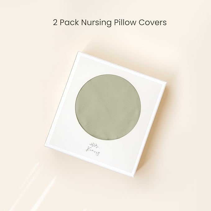 Konssy 2 Pack Nursing Pillow Covers, Stretchy and Soft Nursing Cover for Breastfeeding, Pillow Slipcover for Baby Girls and Boys Newborn (Fog Green, Rabbit)