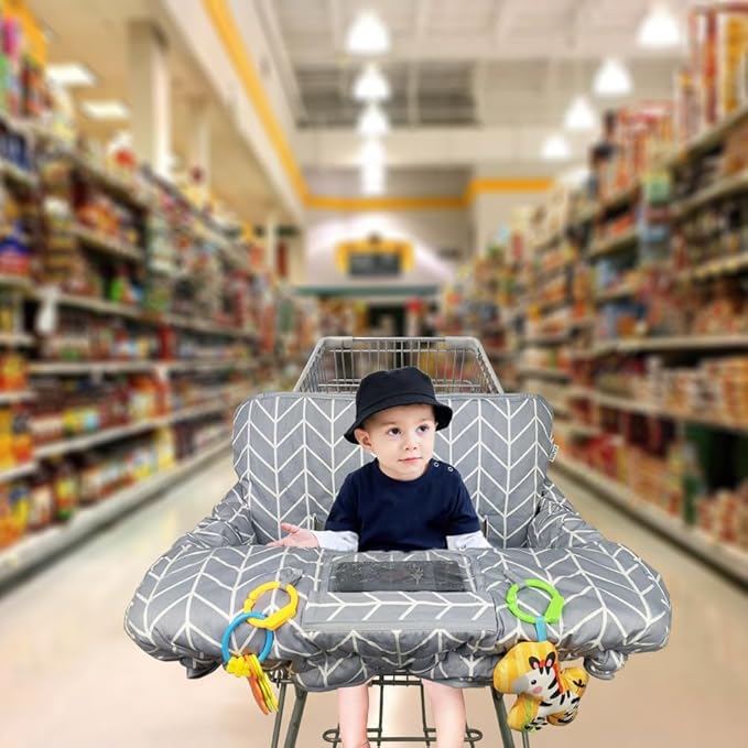 ICOPUCA Shopping Cart Cover for Baby, 2 in 1 cart Cover for Babies N high Chair Cover, Padded Grocery cart seat Cover for Baby Girl boy, with Extra Detachable Cushion, Grey;