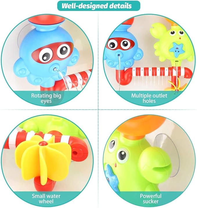 Bath Toys Bathtub Toys for 1 2 3 4 Year Old Kids Toddlers Bath Wall Toy Waterfall Fill Spin and Flow Non Toxic Birthday Gift Ideas Color Box (Multicolor)