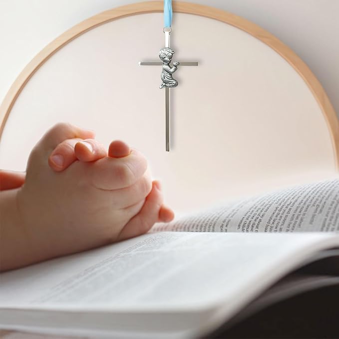 Baptism Gifts for Boys & Girls,First Communion Gifts for Kids,Christening Baby Shower Party 6in Praying Cross (1pc Silver Boy Only)