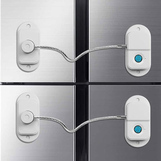 Fingerprint Fridge Lock (2 Pack),Refrigerator Lock with Fingerprint,for Fridge, Cabinet locks, Drawers, Dishwasher, Toilet and Cabinet Locks Baby Proofing, 3M Adhesive No Drilling (White)