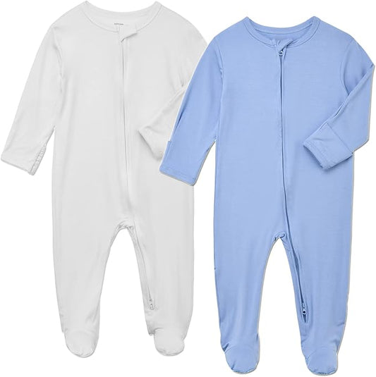 Aablexema Baby Footie Pajamas Zipper - Rayon from Bamboo Infant Footed Pjs with Mittens Sleepwear Jammies
