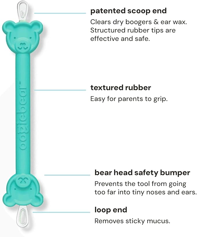 oogiebear Baby Nose Cleaner & Ear Wax Removal Tool - Safe Booger & Earwax Removal for Newborns, Infants, Toddlers - Dual-Ended - Essential Baby Stuff, Diaper Bag, Raspberry & Seafoam with case