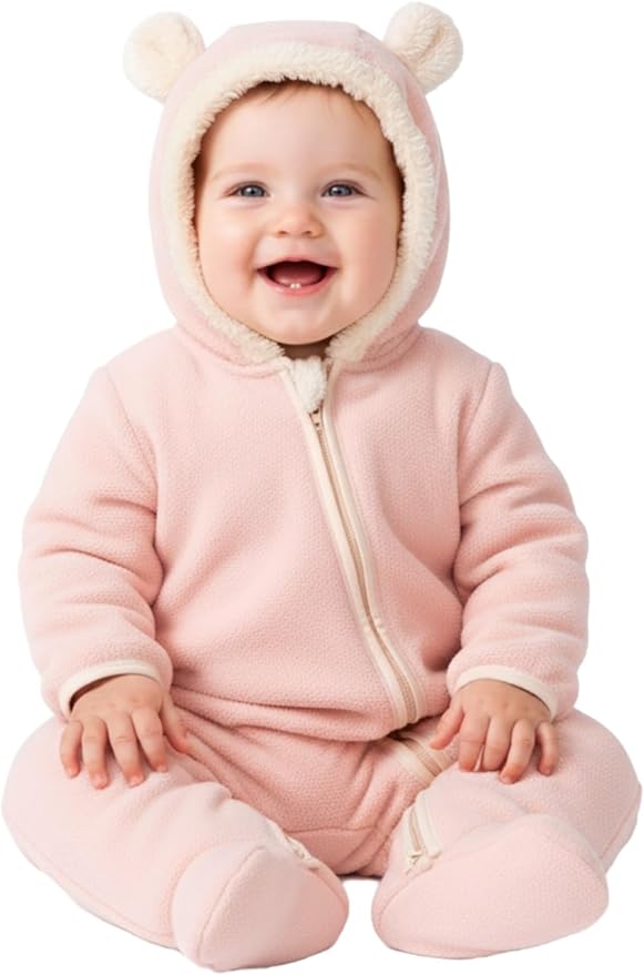 PATPAT Fleece Hooded Footed Romper Clothes, Soft Warm Footie Covers, Car Seat Friendly, Easy Zip, Cute Boy Girl