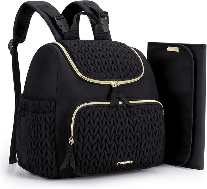 mommore Diaper Bag Small Diaper Backpack Stylish Baby Travel Backpacks with Insulated Pockets, Changing Pad, Stroller Straps