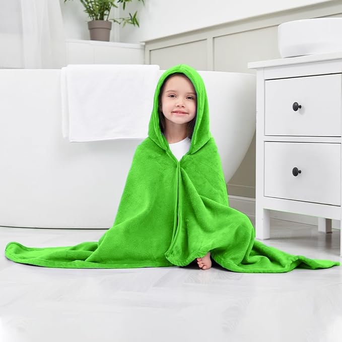 Hiturbo Kids Fleece Hooded Bath Towel: Soft Plush Pool Beach Towel Blanket - 50"x30" Toddler Towels Wrap for Boys Girls 3-12 Years (Green)