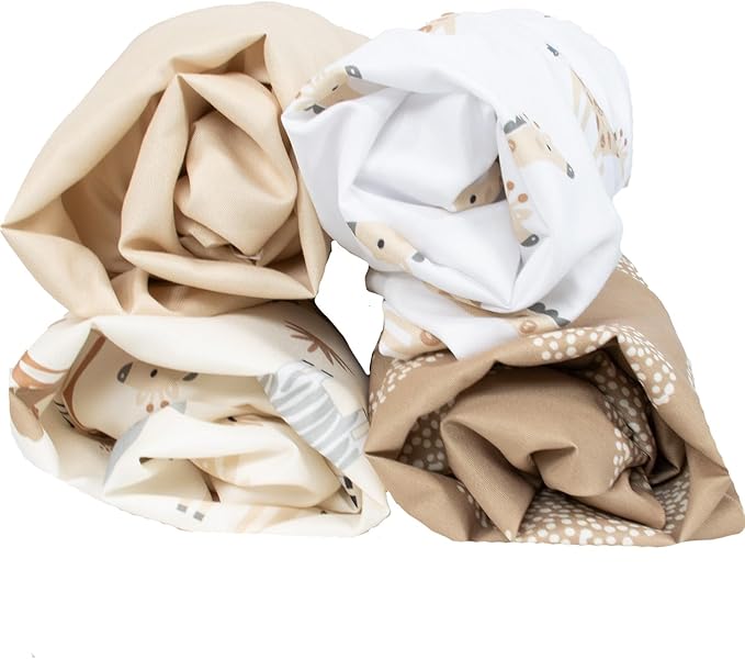 The Peanutshell Baby Bassinet Sheets 4-Pack - Soft, Oval & Fitted Baby Girls or Boys Sheet, Rectangle, Fitted Covers for Crib, Halo Bassinet Mattress - Safari Neutral