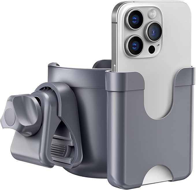 Guiseapue Cup Holder for Walker: Stroller Cup Holder Attachment with Phone Holder, Wheelchair/Stroller Accessories for Uppababy, Nuna, Doona, Rollator, Bike, Scooter, Baby Travel Essential