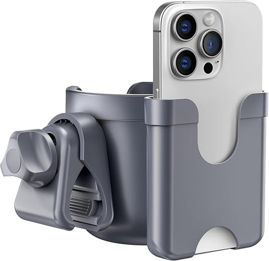 Guiseapue Cup Holder for Walker: Stroller Cup Holder Attachment with Phone Holder, Wheelchair/Stroller Accessories for Uppababy, Nuna, Doona, Rollator, Bike, Scooter, Baby Travel Essential