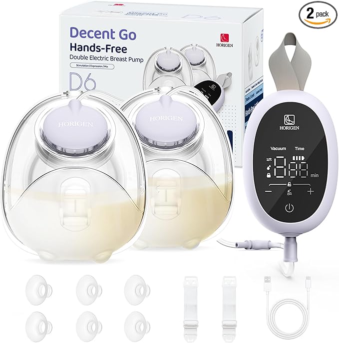 Breast Pump D6, Ultra-Lightweight Hands Free Wearable Breast Pump with Upgraded Leak-Proof Double-Seal Flange, Electric Breastfeeding Pump 3 Modes | 9 Levels, 3 Fine-Tuned Rhythms, 15/17/19/21/25mm