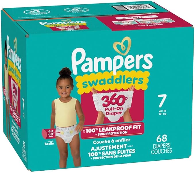 Pampers Swaddlers 360 Pull-On Diapers, Size 7, 68 Count for up to 100% Leakproof Skin Protection and Easy Changes