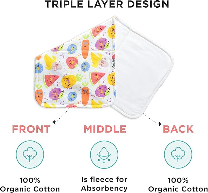 Premium 5-Pack Large Organic Cotton Burp Cloths โ 3 Layers, Ultra Soft & Absorbent Burping Towel, Shoulder Towel & Hand Towel