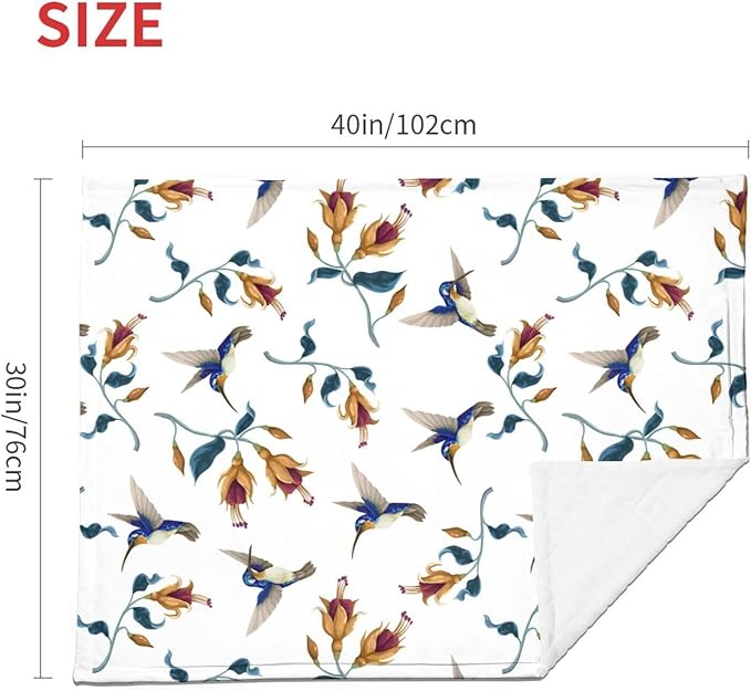 Baby Blanket Blue Hummingbird Flower Spring Vintage for Boy Girl Newborn 30x40 Inch Toddler Infant Nursery Throw Blankets Double Layer Comfy Soft Plush Stroller Crib Quilt