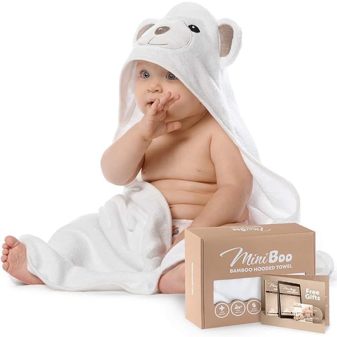 MINIBOO Hooded Baby Towels for Newborn & Toddler - Super Soft Baby Bath Towels with Hood, Highly Absorbent Viscose Made from Bamboo Hooded Towel for Boys, Girls, Newborn Essentials.