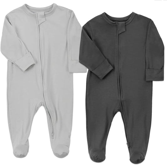 Aablexema Baby Footie Pajamas Zipper - Rayon from Bamboo Infant Footed Pjs with Mittens Sleepwear Jammies
