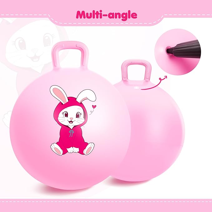 EVERICH TOY Hopper Ball, Pink Bunny Hopping Toys for Kids, 18 Inch Bouncy Ball with Handle, Indoor Outdoor Inflatable Hoppity Hop Toys for Girls Boys Gift with Pump