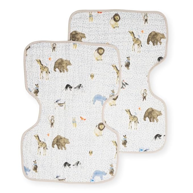 Little Unicorn Ultra-Absorbent Premium Burp Cloth 2 Pack | Soft on Baby's Skin | Larger Size | Ergonomic Design | Set of 2 (Party Animals)
