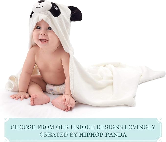 HIPHOP PANDA Hooded Towel - Rayon Made from Bamboo, Bath Towel with Bear Ears for Newborn, Babie, Toddler, Infant - Absorbent Large Baby Towel - Panda, 30 x 40 Inch