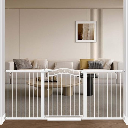 Fairy Baby 70.9"-76.3" Extra Wide Baby Gate, Pressure Mounted Auto Close Child Safety Gate for Kids Or Pets Walk Thru No Drill Long Dog Gates Indoor for House Doorway, White