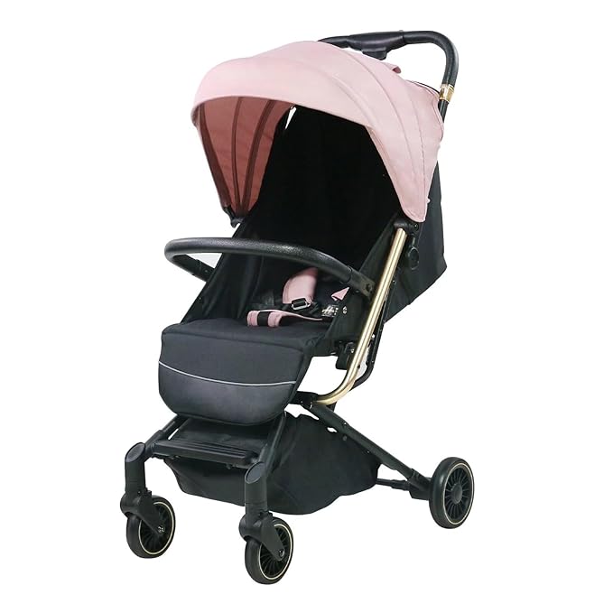 Lightweight Baby Stroller,Ultra Compact & Airplane-Friendly Travel Stroller, One-Handed Folding for Toddler, Only 13lbs,with Sleep Shade, Oversize Basket (Pink)