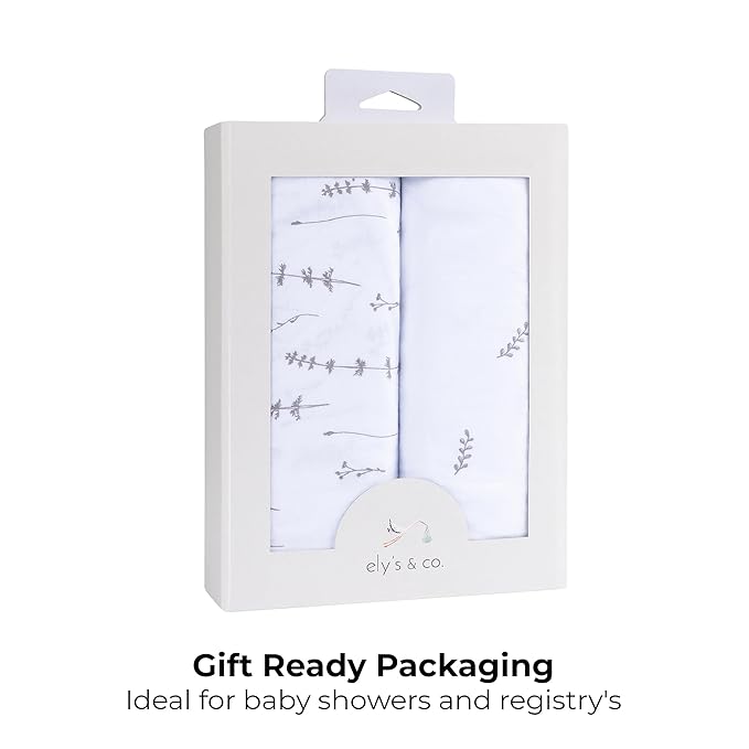 Ely’s & Co. Pack and Play Sheets, for Mini/Portable Crib, 2 Pack Fitted Playpen Play Yard Sheet Set Compatible with Graco Pack n Play, for Baby Boys/Girls, 100% Cotton, Forest Grey Floral, 38”x24”x5”