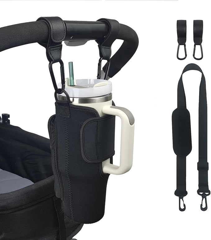 Stroller Cup Holder Compatible with Stanley,Stroller Cup Holder with Adjustable Strap and Pouch Taking Everywhere,Accessories for 30/40oz Stanley Cup