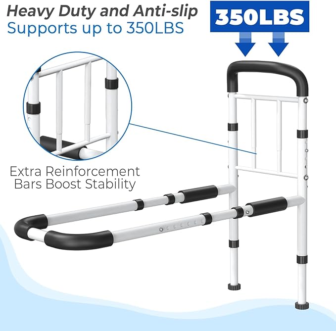 Bed Rails - ASTM Certified, 350 LBS Adjustable Bed Cane with Motion Sensor Light, Tool-Free, Non-Slip Ergonomic Handle & Storage Pocket, 2026 Upgrade Stable Bed Assist Rails for Seniors