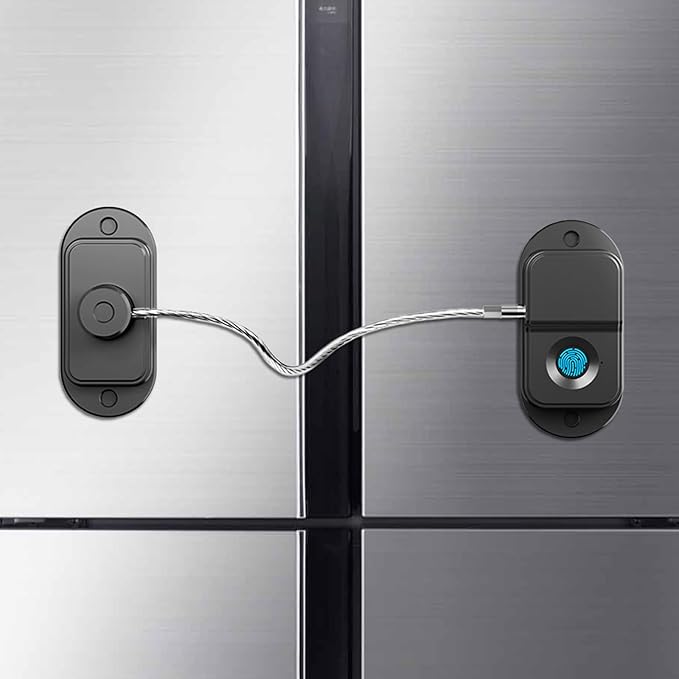 Fingerprint Fridge Lock, Refrigerator Lock with Fingerprint, for Fridge, Cabinet Locks, Drawers, Dishwasher, Toilet and Cabinet Locks Baby Proofing, 3M Adhesive No Drilling (Black)
