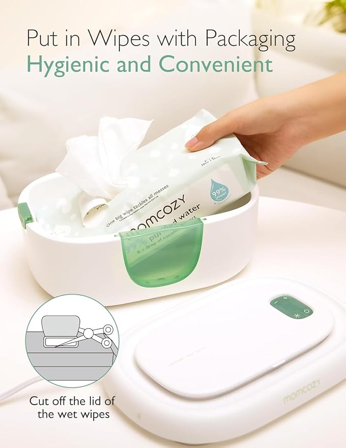 Momcozy Baby Wipe Warmer, Innovative Spring Design, Large Capacity Wipes Dispenser, Fast and Even Heating, 4 Modes of Temperature Heating Control, Diaper Wipe Warmer with Night Light