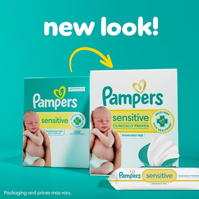 Pampers Baby Wipes, Sensitive, Water Based Wipe, Clinically Proven, Hypoallergenic, and Unscented for Babies, 336 Wipes Total (4 Flip-Top Packs)