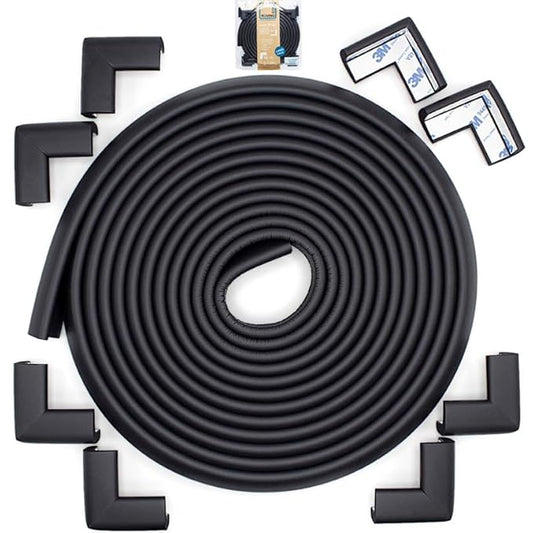 Roving Cove Slim-Fit Corner Edge Protector for Baby Proofing (Small 18ft Edge 8 Corners), Furniture Safety Bumper Guard, Soft NBR Rubber Foam, 3M Adhesive, Onyx Black