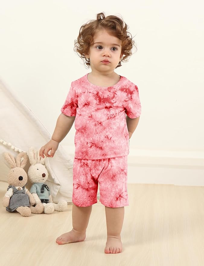 Jimonda Baby/Toddler Soft Sleepwear Short sleeve Kids Cool Pajama Outdoor 2-Piece Shirt&Shorts Casual sets Tie Dye PJ