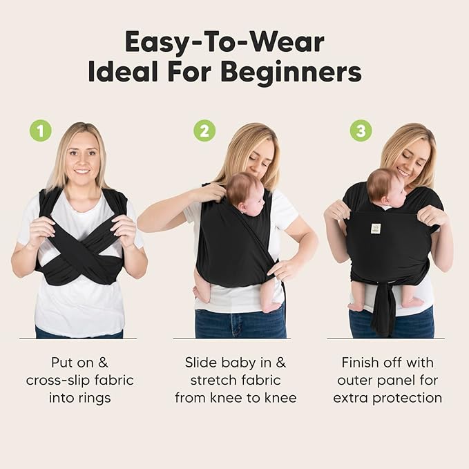 KeaBabies Baby Wrap Carrier Ring Sling - Easy to Wear, Adjustable D-Lite Baby Carrier Newborn to Toddler, Infant Carrying Shirt, Hands Free Bonding, Breathable Fabric Wearing Wrap (Trendy Black)