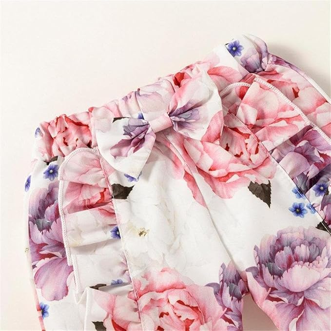 Newborn Baby Girl Clothes Infant Girl Outfits Long Sleeve Ruffle Romper + Floral Pants + Headband Set