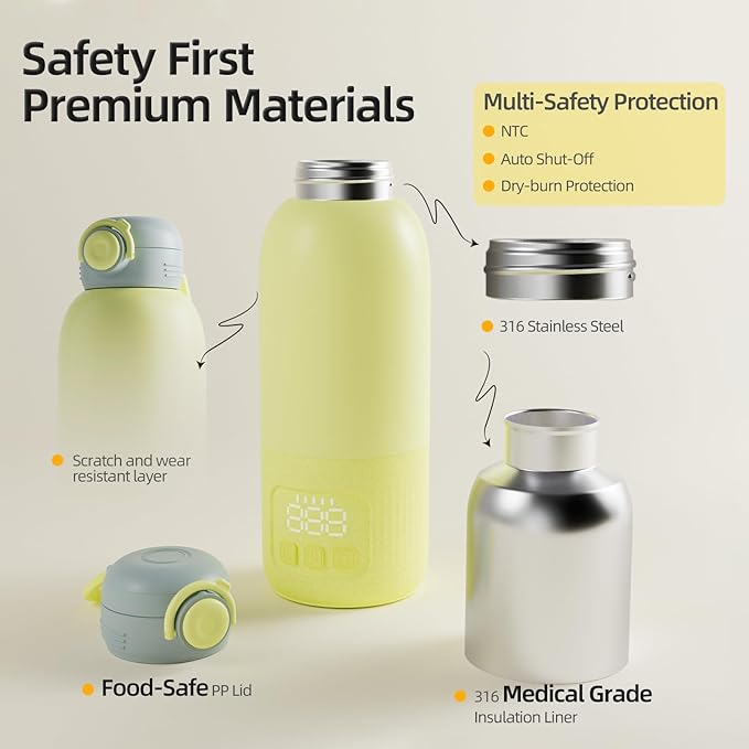 Ellie Portable Bottle Warmer for Travel, w/Reliable Warming, Extended Battery Life, Fast Heating of Breast Milk & Formula, 15 oz Large Capacity, Baby Bottle Warmer On The Go for Car & Airplane