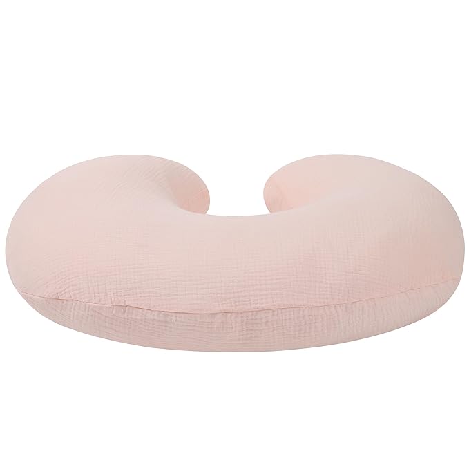 Onacosht Muslin Nursing Pillow Cover 2 Pack 100% Cotton Ultra Soft Breastfeeding Pillow Covers for Baby Boy and Girl, Floral and Light Pink