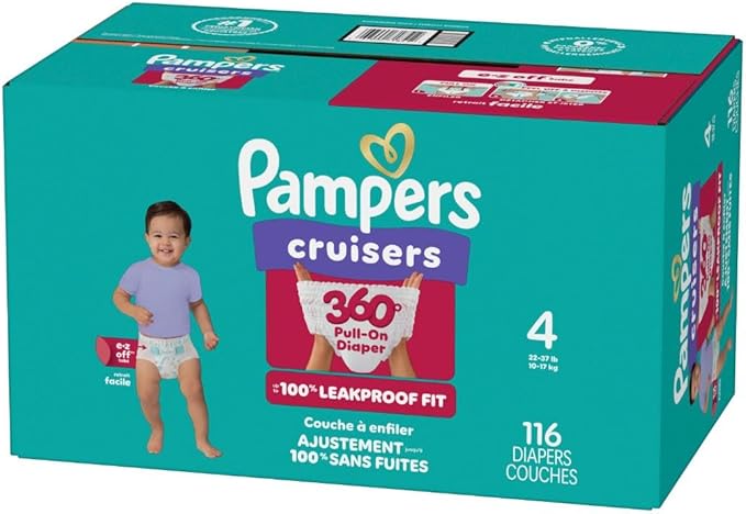 Pampers Diapers - Cruisers 360 - Size 4, 116 Count, Babyproof up to 100% Leakproof Pull-On Diaper