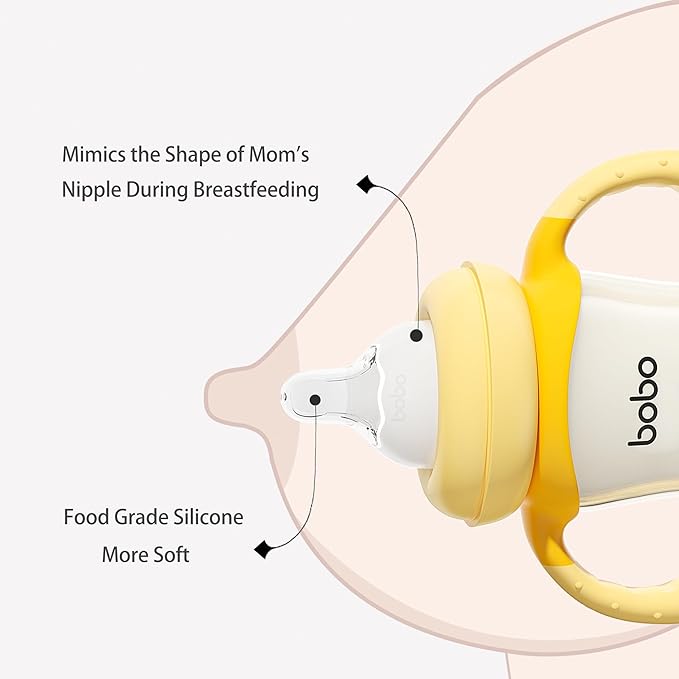 YOHKOH Natural PPSU Baby Bottle with Natural Response Nipple, Newborn Anti-Colic Baby Bottles with Handle, Wide Neck Mushroom Cap Baby Bottle (8.8oz (Pack of 4), Yellow)