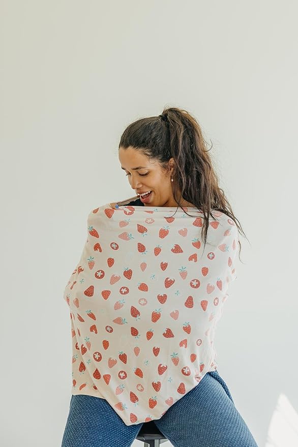 Copper Pearl Multi-Use Cover: Car Seat Covers, Nursing Cover, and Stroller Cover for Sun - Stretchy Fabric, All-Season Use, Stylish Designs, Easy Access for Moms - Strawberry
