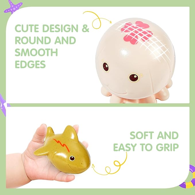 Baby Bath Toys, 9 Pack | Mold Free Bath Toys with Sealed & No Holes Design | Soft, Easy Grip & Floatable Bathtub Toys | Babies & Toddlers Pool Water Toys for Stocking Stuffers