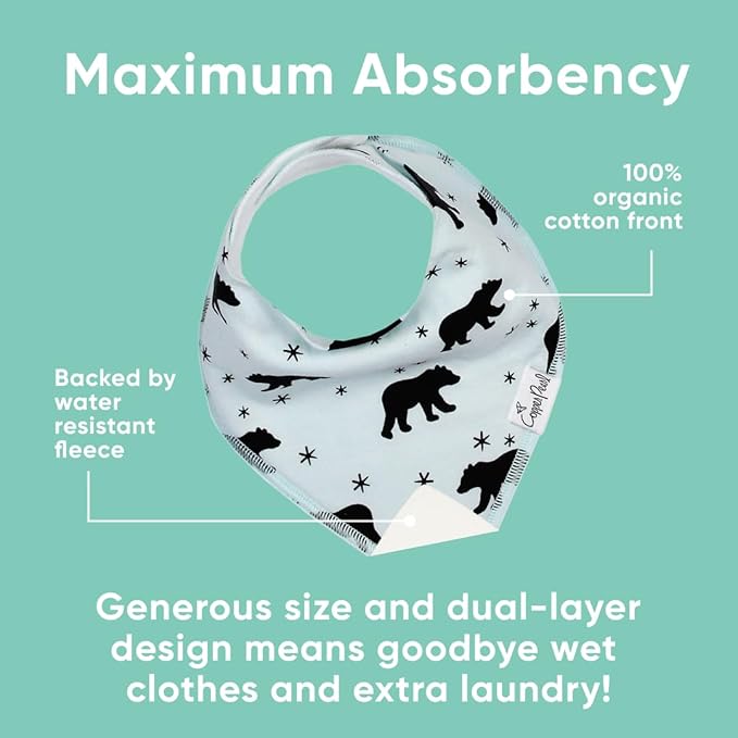 Copper Pearl 4 Pack Soft Cotton Baby Bibs for Drooling and Teething, Absorbent Drool Bibs for Baby Girl and Boy, Adjustable to Fit Newborns to Toddlers, Tons of Styles (Archer Set)