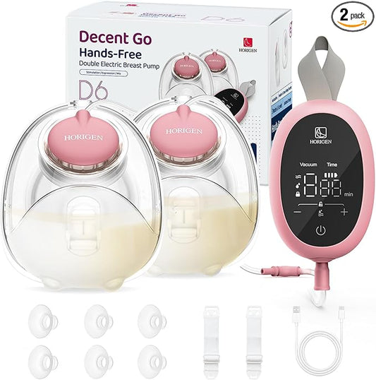 Breast Pump Hands Free D6, Ultra-Lightweight Wearable Breast Pump with Soft Double-Seal Flange - 25mm, Quiet & Leak-Proof Portable Electric Pump, 3 Modes & 9 Levels, Upgraded Low Noise Motor
