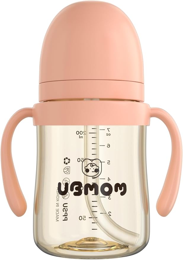 No-spill, Backflow prevention Sippy Cup with Straw, PPSU Learner Cup with Handle for Baby and Toddlers, BPA free, 6.76oz (Strawberry)