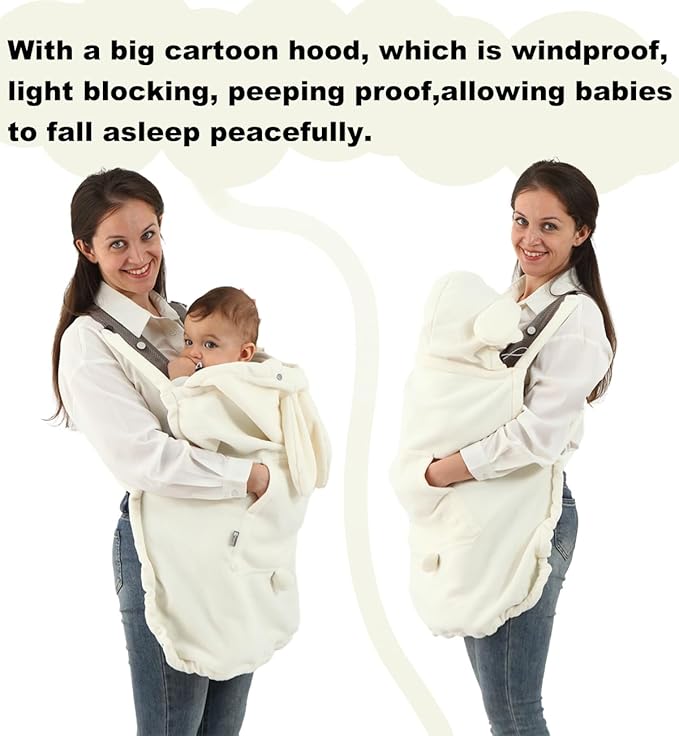 Baby Carrier Cover Stroller Cover -Newborn Hooded Stretchy Cloak Reversible,Cloak Kangaroo Hoodie Baby, Suit for All Seasons-White