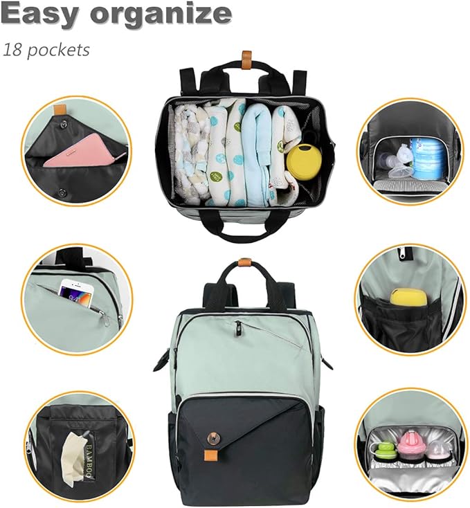 Hap Tim Diaper Bag Backpack,Large Capacity Travel Back Pack Maternity Baby Nappy Changing Bags, Double Compartments with Stroller Straps,Waterproof,Grey Black(US7340-GB)