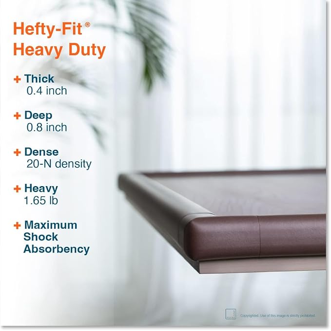Roving Cove HeftyFit Edge Corner Protector Baby Proofing (Large 18ft Edge 8 Corners), Heavy-Duty, Soft NBR Rubber Foam, Furniture Fireplace Safety Bumper Guard, 3M Adhesive, Coffee Brown