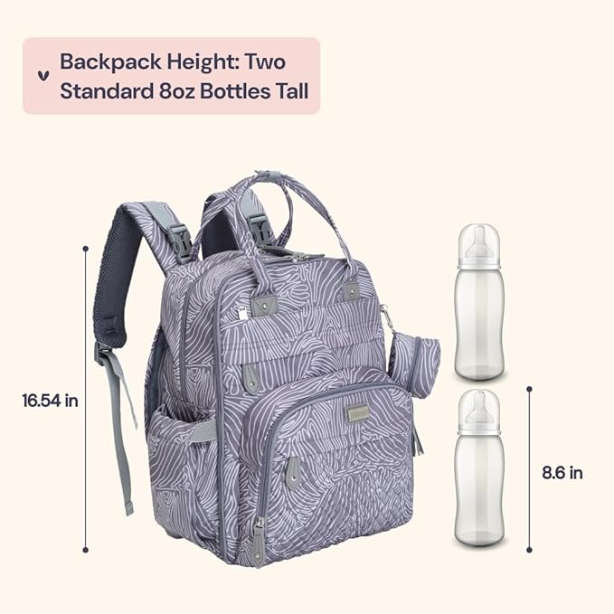 BabbleRoo Diaper Bag Backpack - Baby Essentials Travel Tote - Multi Function Water Resistant Diaper Bag, Travel Essentials Baby Bag with Changing Pad, Stroller Straps & Pacifier Case - Grey Swirls